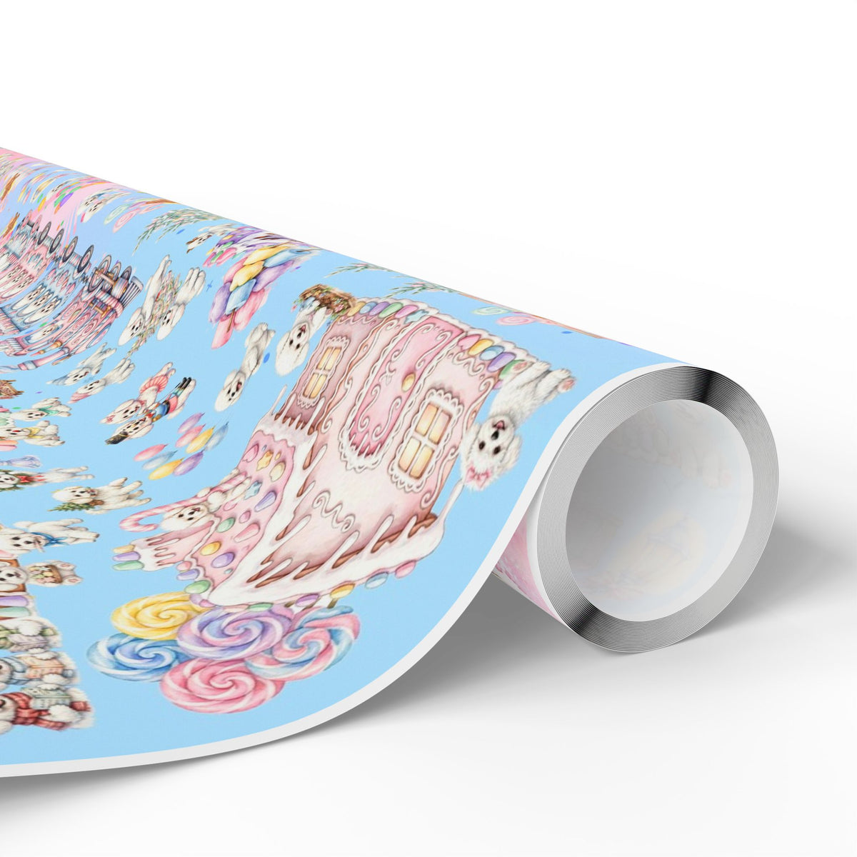 Bichon Frise Puppy Christmas Town Wrapping Paper – Pastel Gingerbread Village