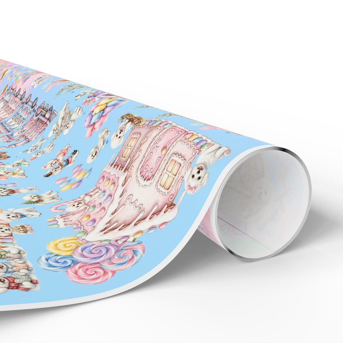 Bichon Frise Puppy Christmas Town Wrapping Paper – Pastel Gingerbread Village