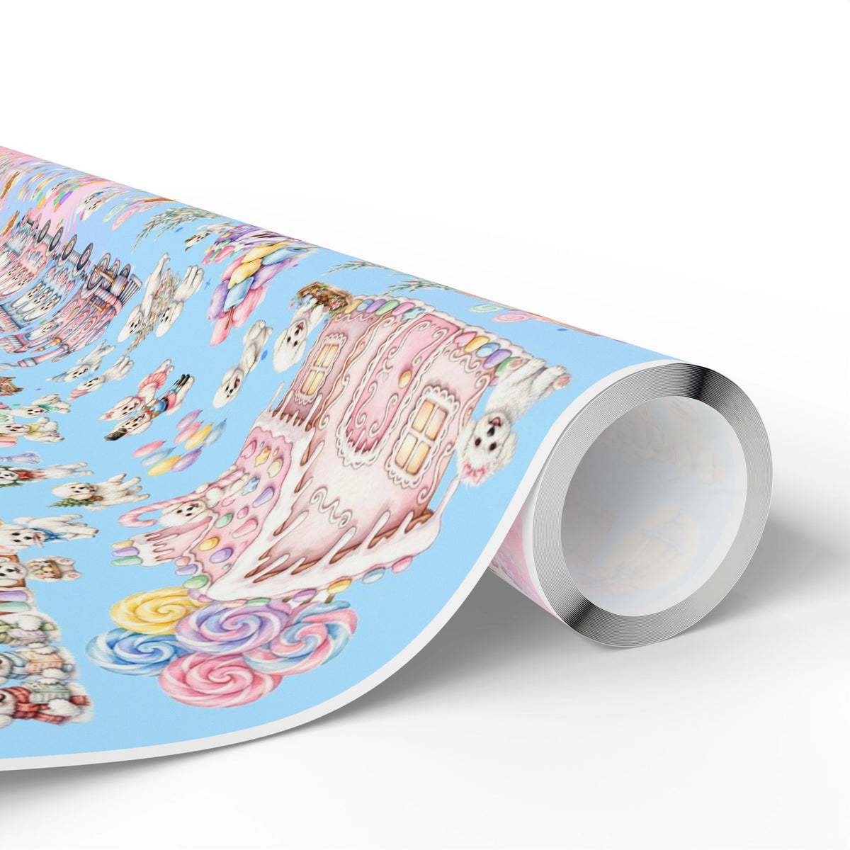 Bichon Frise Puppy Christmas Town Wrapping Paper – Pastel Gingerbread Village