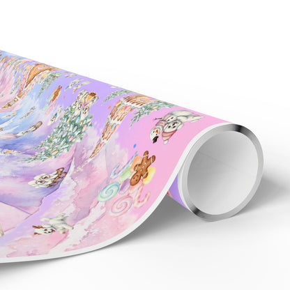 Bichon Frise Puppy Christmas Town Wrapping Paper – Pastel Gingerbread Village
