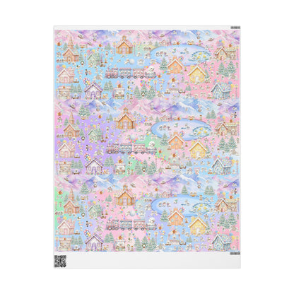 Bichon Frise Puppy Christmas Town Wrapping Paper – Pastel Gingerbread Village