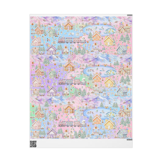 Bichon Frise Puppy Christmas Town Wrapping Paper – Pastel Gingerbread Village