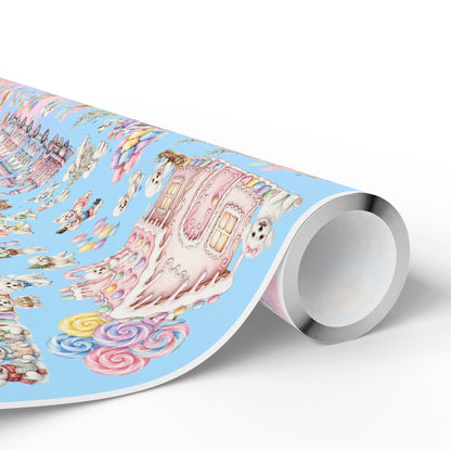 Bichon Frise Puppy Christmas Town Wrapping Paper – Pastel Gingerbread Village