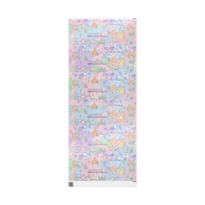 Bichon Frise Puppy Christmas Town Wrapping Paper – Pastel Gingerbread Village