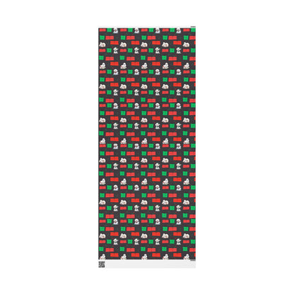 Christmas Bichon Puppy Wrapping Paper — Black Background with Red & Green Presents