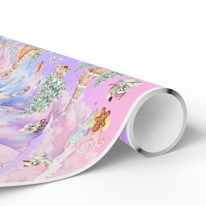 Bichon Frise Puppy Christmas Town Wrapping Paper – Pastel Gingerbread Village
