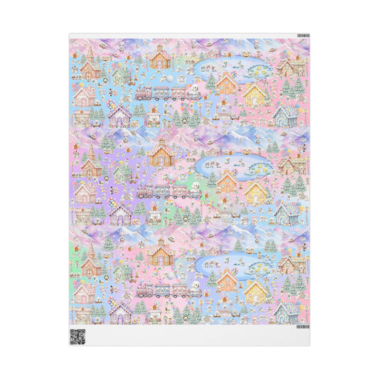 Bichon Frise Puppy Christmas Town Wrapping Paper – Pastel Gingerbread Village