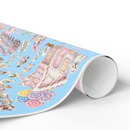 Bichon Frise Puppy Christmas Town Wrapping Paper – Pastel Gingerbread Village