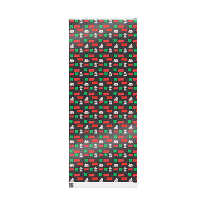 Christmas Bichon Puppy Wrapping Paper — Black Background with Red & Green Presents