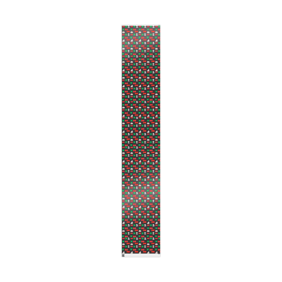 Christmas Bichon Puppy Wrapping Paper — Black Background with Red & Green Presents