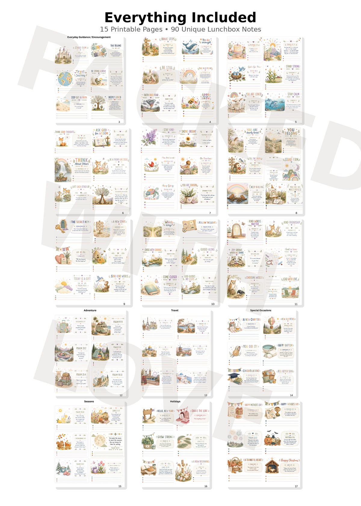 Christian Boho Collection — 90 Printable LunchBox Notes